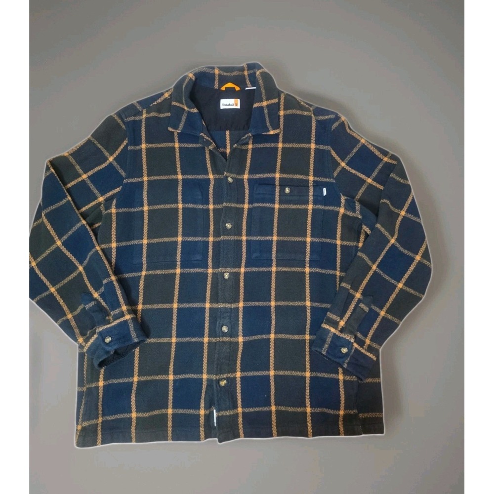 Timberland Mens XXL Heavyweight Plaid Flannel Overshirt Shirt Jacket Blue Brown